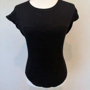 Steve Madden Black Smocked Ribbed Sweetheart Neckline Shirt Size Medium